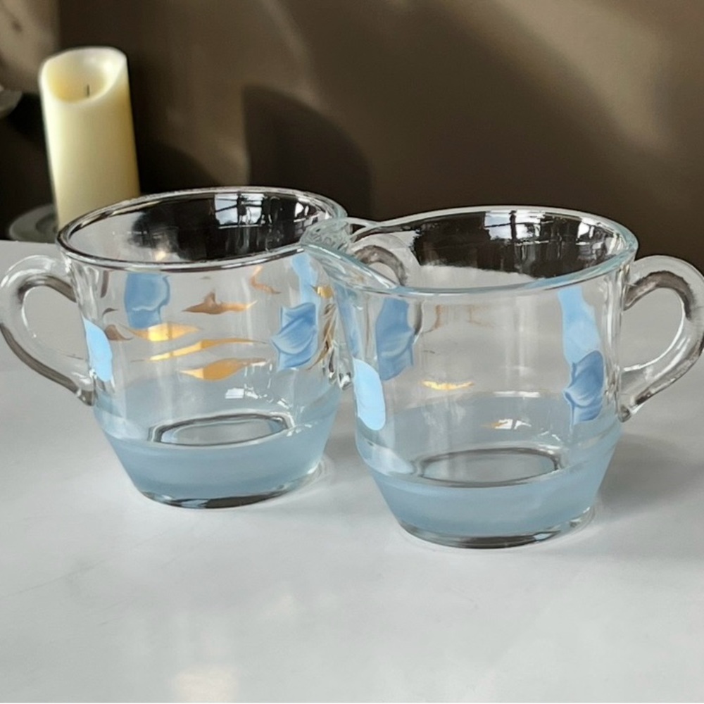 VTG Bartlett Collins Golden Tulip-Blue open sugar & creamer set hand decorated